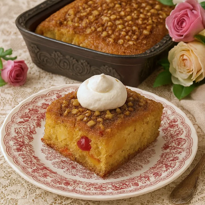 Fruit coctail pudding cake