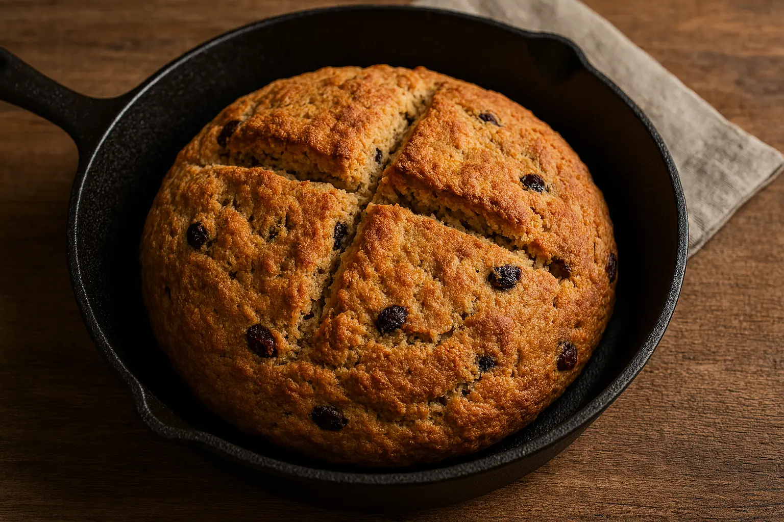 Traditional Irish soda bread in a skillet