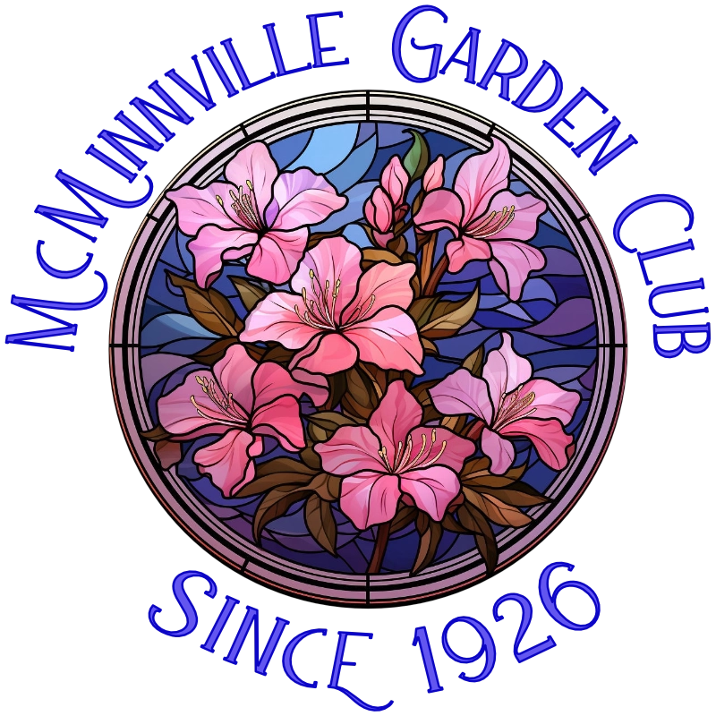 Logo - McMinnville Garden Club 2025. Bouquet medallion that reads "McMinnville Garden Club, Since 1926.